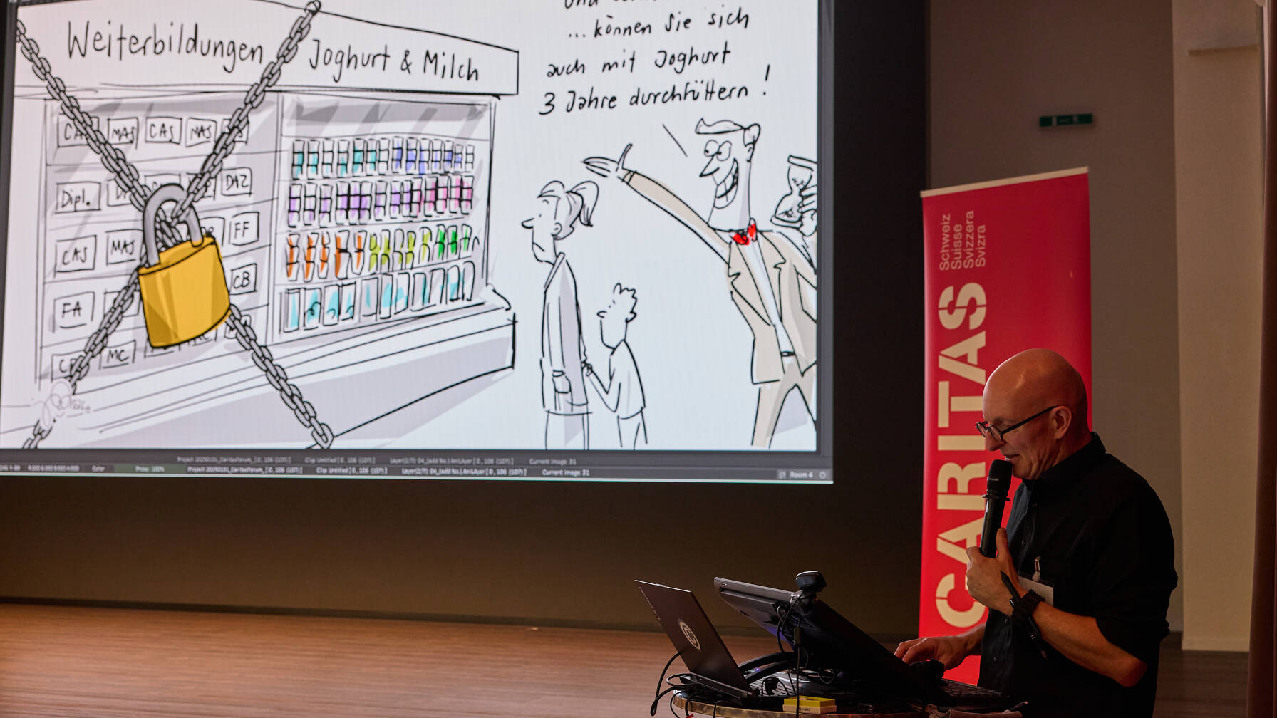 Jonas Raeber hat den Anlass mit seinen witzigen Cartoons begleitet